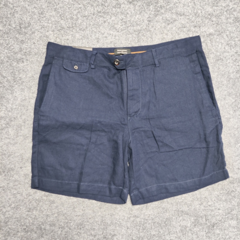 Banana Republic Shorts Mens 35 Blue Linen-Blend Chino Slim Fit 7 Inseam Casual